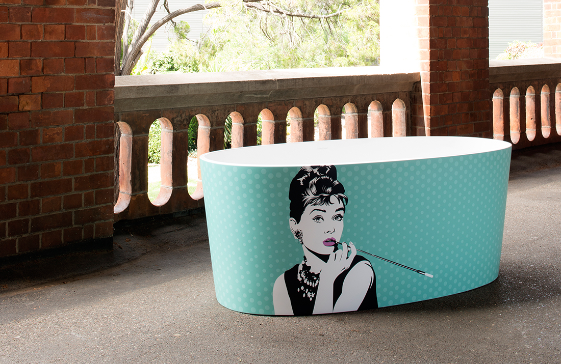 Audrey Hepburn Breakfast at Tiffany's Bath vector illustration artwork by Tegan Swyny of Colour Cult, Brisbane.